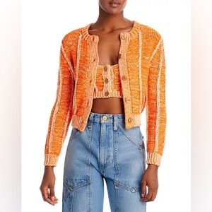 Re/Done Baby Crewneck Button Front Cardigan in Orange XS A16